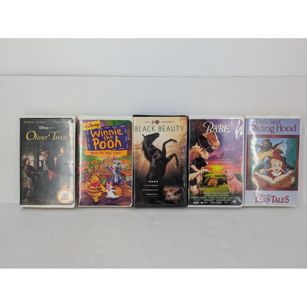 Disney Warner Bros VHS Lot 5pc Kids Winnie Pooh Black Beauty Babe Oliver Twist